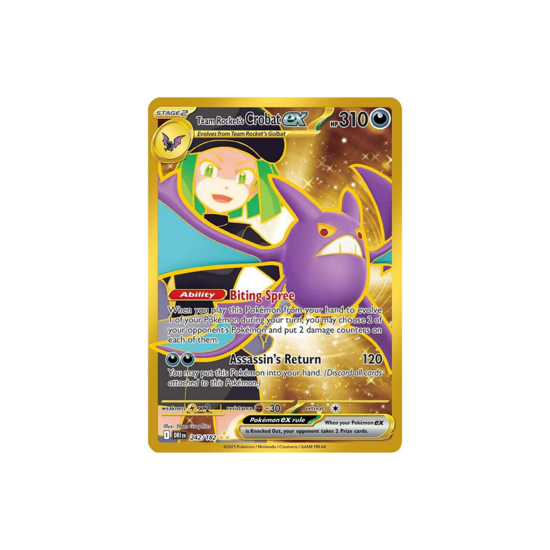 Team Rocket's Crobat ex 242/182 Sv10 Destined Rivals Hyper Rare Holo Full Art