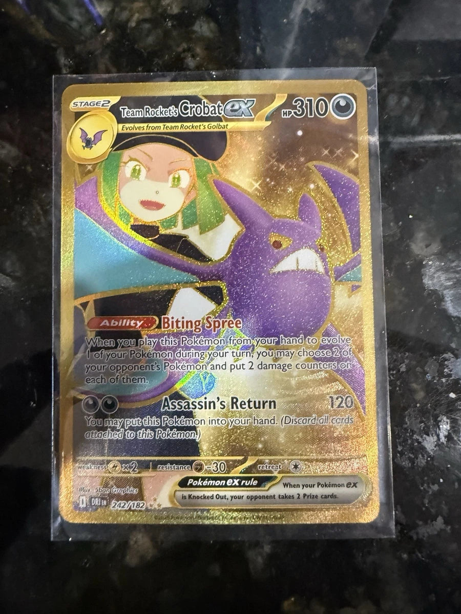 Team Rocket's Crobat ex 242/182 Sv10 Destined Rivals Hyper Rare Holo Full Art
